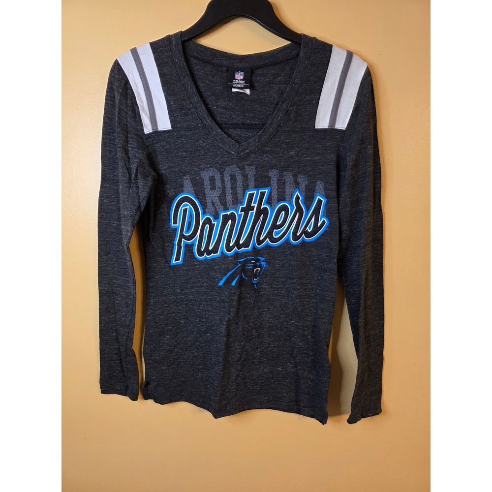 NFL Team Apparel Carolina Panthers Womens Small Gray Long Sleeve V-Neck T-Shirt